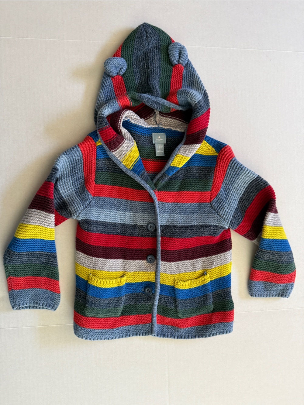 Baby Gap Striped Knit Hooded Cardigan with Ears, Rainbow unisex 18-24 month